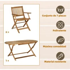 Outsunny Conjunto De Jardín De Madera Plegable 7 Piezas Mesa De Comedor 160x85x72 Cm Con Agujero Para Sombrilla Ø38mm 6 Sillas 60x55x91 Cm Para Terraza Balcón Exterior Teca -Jardin Decoración Shop 0132ac90302e4abc07147d0bdae859626e9c8da1 f52ca1aae7594dd28738bdb2d8b761a8
