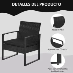 Outsunny Conjunto De Muebles De Ratán De Jardín 3 Piezas Set De Comedor Con 1 Mesa 42,5x40x39 Cm 2 Sillones 63x57x76 Cm Y Cojines Acolchados Para Patio Terraza Balcón Negro -Jardin Decoración Shop 03100c8a7893d73978aa059777c6e6cb20ae8d02 f9365c439abe451c9b1700911f339a0a