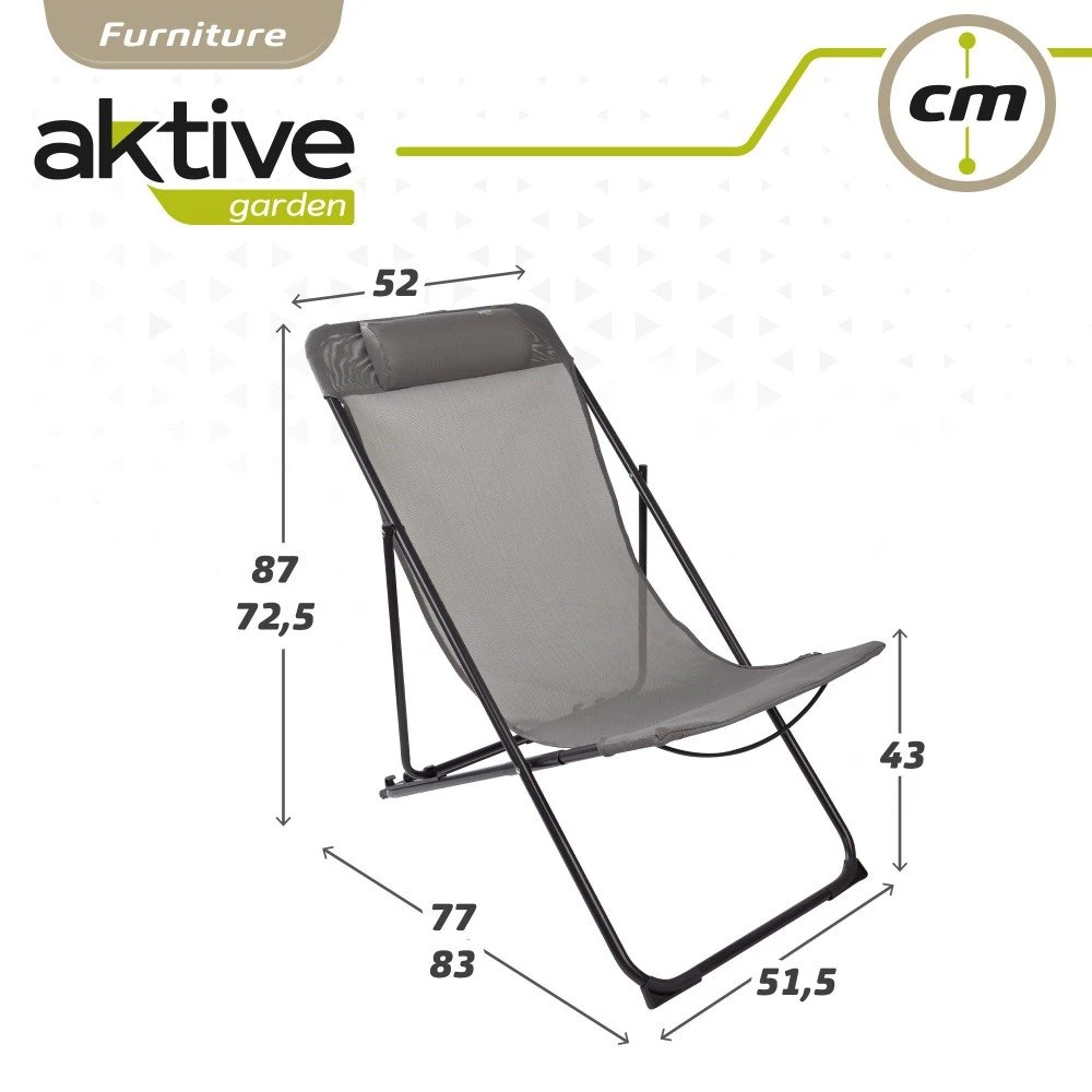 Silla Tumbona Plegable De Jardín Gris Con Asa Aktive 4 Silla Tumbona Plegable De Jardín Gris Con Asa Aktive - Imagen 4