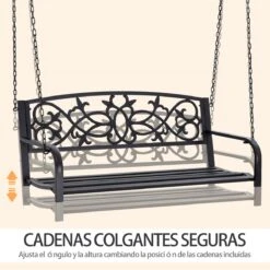 Outsunny Banco Columpio De 2 Plazas Banco Colgante De Acero Con Reposabrazos Carga Máx. 240 Kg Para Jardín Terraza Balcón Exterior 127x59,5x52 Cm Negro 13 Outsunny Banco Columpio De 2 Plazas Banco Colgante De Acero Con Reposabrazos Carga Máx. 240 Kg Para Jardín Terraza Balcón Exterior 127x59,5x52 Cm Negro -Jardin Decoración Shop 08d90d4652381f1483019ad5b385c5041c9be797 54b86810a28d4154831dbc0db8ec8c33