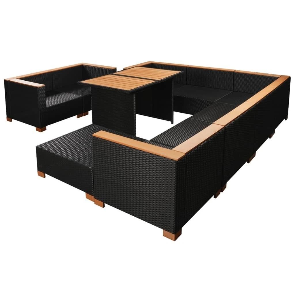 Set Muebles De Jardín 10 Piezas Y Cojines Ratán Sintético Negro VidaXL 4 Set Muebles De Jardín 10 Piezas Y Cojines Ratán Sintético Negro VidaXL - Imagen 4