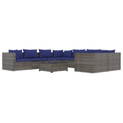 Set De Muebles De Jardín 9 Pzas Y Cojines Ratán Sintético Gris VidaXL