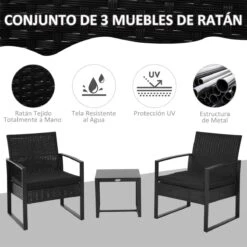 Outsunny Conjunto De Muebles De Ratán De Jardín 3 Piezas Set De Comedor Con 1 Mesa 42,5x40x39 Cm 2 Sillones 63x57x76 Cm Y Cojines Acolchados Para Patio Terraza Balcón Negro -Jardin Decoración Shop 0bc84541f38881841f1f9f1e616022b00383aa0d 3bd1912aee6a458a9a6de083e09a9b85