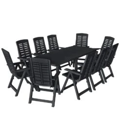 Conjunto De Comedor De Jardín 11 Piezas Plástico Gris Antracita VidaXL