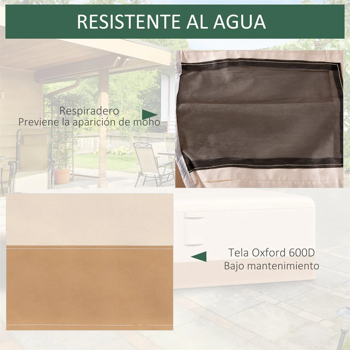 Outsunny Funda Protectora Para Muebles De Jardín 275x208x78 Tela Oxford 600D Impermeable Cubierta Para Sofás Mesas Exterior Con 4 Ventilaciones 5 Asas Y Cordón De Tracción Beige 5 Outsunny Funda Protectora Para Muebles De Jardín 275x208x78 Tela Oxford 600D Impermeable Cubierta Para Sofás Mesas Exterior Con 4 Ventilaciones 5 Asas Y Cordón De Tracción Beige - Imagen 5