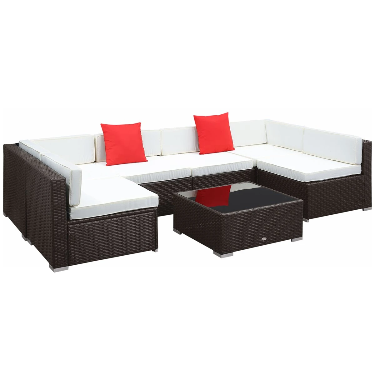 Outsunny Conjunto Muebles De Jardín Ratán 7 Piezas Set De Sofás Patio Con 1 Mesita Almohada Y Cojín Incluido Marco Acero Resistente Intemperie UV Marrón