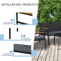 Outsunny Conjunto Muebles De Ratán De 4 Piezas Con Cojines Acolchados 2 Sillone 1 Sofá Para Doble Y Cafetería Vidrio Templado Para Jardín Exterior Terraza Patio Negro Y Gris -Jardin Decoración Shop 1a4e204da936fae93e80c9b5876936c6305b8045 b87b027185664c62b13e57c55f0712ff