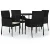 Set De Muebles Jardín 5 Pzas Con Cojines Ratán Sintético Negro VidaXL