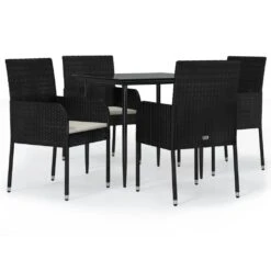 Set De Muebles Jardín 5 Pzas Con Cojines Ratán Sintético Negro VidaXL