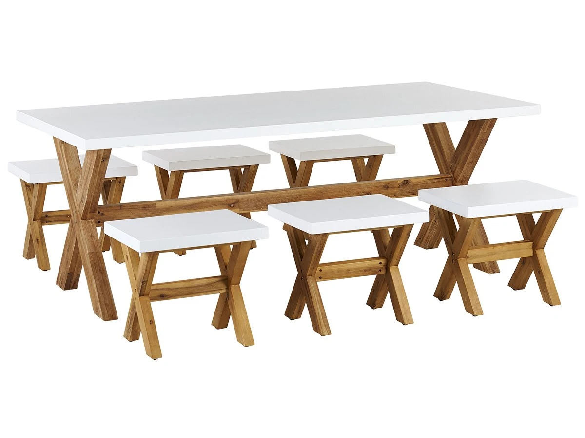 Conjunto De Comedor De Jardín De 6 Plazas De Cemento En Blanco/madera Clara OLBIA 2 Conjunto De Comedor De Jardín De 6 Plazas De Cemento En Blanco/madera Clara OLBIA - Imagen 2