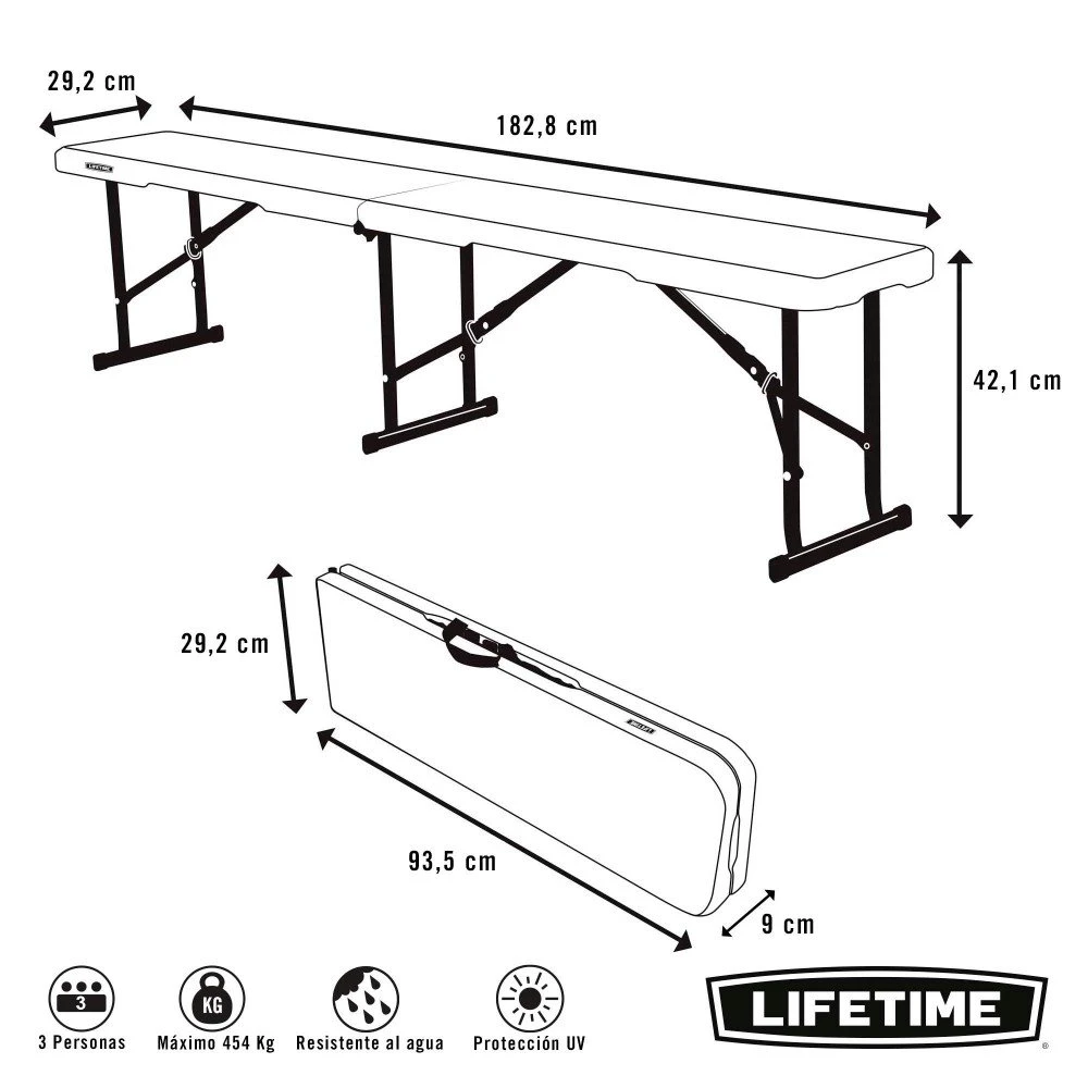 Banco Plegable Ultrarresistente 454 Kg LIFETIME 183x29x42 Cm UV100 4 Banco Plegable Ultrarresistente 454 Kg LIFETIME 183x29x42 Cm UV100 - Imagen 4