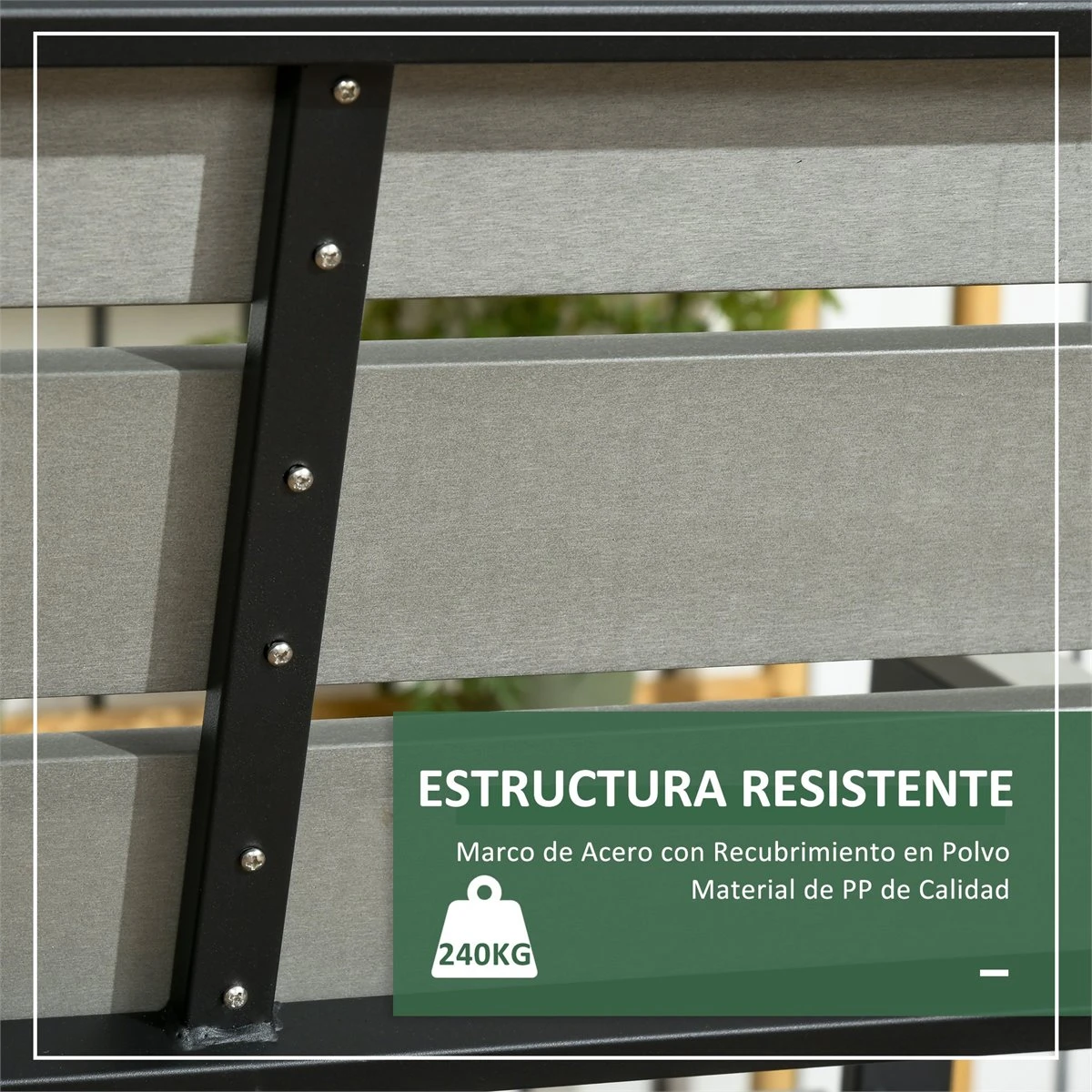 Outsunny Banco De Jardín De 2 Plazas De Plástico Banco Para Exterior Con Respaldo Reposabrazos Y Marco De Acero Para Terraza Balcón Porche Carga 240 Kg 122x65x92 Cm Gris 6 Outsunny Banco De Jardín De 2 Plazas De Plástico Banco Para Exterior Con Respaldo Reposabrazos Y Marco De Acero Para Terraza Balcón Porche Carga 240 Kg 122x65x92 Cm Gris - Imagen 6