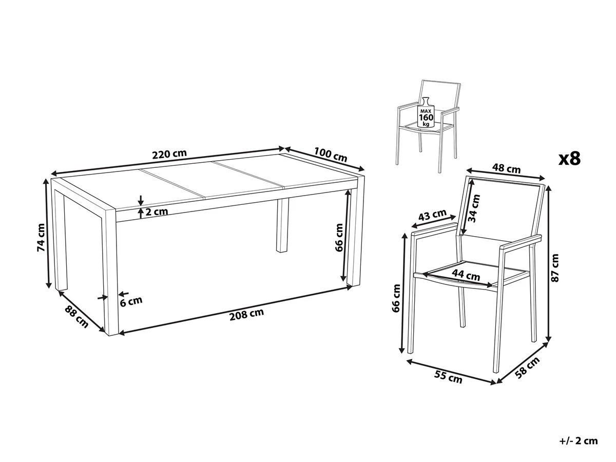 Conjunto De Jardín Mesa Con Tablero De Piedra Natural Gris Pulido 220 Cm, 8 Sillas Grises GROSSETO 3 Conjunto De Jardín Mesa Con Tablero De Piedra Natural Gris Pulido 220 Cm, 8 Sillas Grises GROSSETO - Imagen 3