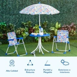 Outsunny Set De Mesa Y Sillas Exterior Infantil Conjunto De Picnic Plegable Para Jardín Juego De Mesa Con Sombrilla Ajustable 100-125 Cm Protección De UV Azul -Jardin Decoración Shop 25141b25c9ca833c260c0e242e0a597caa51d937 2dcb881b603b4c83aaadda41926f6e71