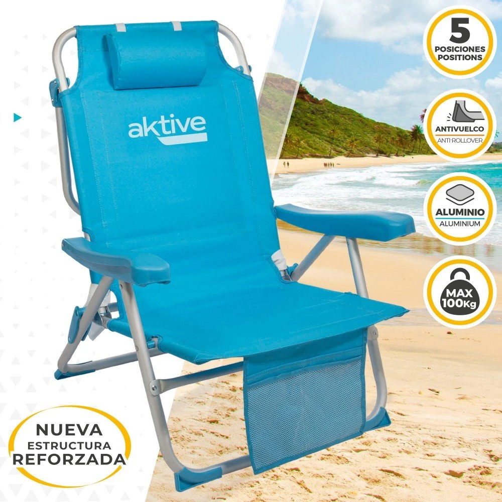 Silla Mochila Plegable Aluminio Aktive Beach 5 Posiciones 2 Silla Mochila Plegable Aluminio Aktive Beach 5 Posiciones - Imagen 2