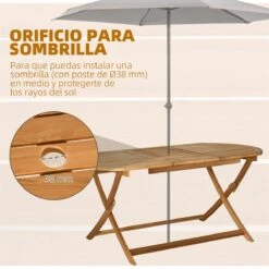 Outsunny Conjunto De Jardín De Madera Plegable 7 Piezas Mesa De Comedor 160x85x72 Cm Con Agujero Para Sombrilla Ø38mm 6 Sillas 60x55x91 Cm Para Terraza Balcón Exterior Teca -Jardin Decoración Shop 282670f91ace59131b7ab78d24a5d79b408f90d3 949807d12adb4080a8910eab75c9815a