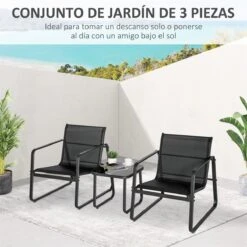 Outsunny Conjunto De Muebles De Jardín 3 Piezas Mesa De Vidrio Templado 44x44x41 Cm Y 2 Sillas 62x80x75 Cm Con Reposabrazos Y Respaldo Transpirable Para Terraza Balcón Negro -Jardin Decoración Shop 2ac55d6efa7250d29d33df2b51cf47aa226bbe5b e29b215869954b0890d7df3106b9c6ea