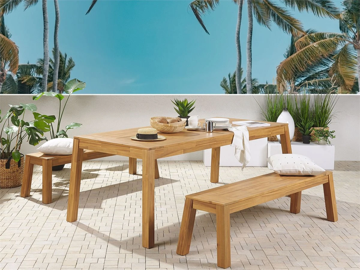 Banco De Jardín 3 Plazas De Madera De Acacia Clara LIVORNO 4 Banco De Jardín 3 Plazas De Madera De Acacia Clara LIVORNO - Imagen 4