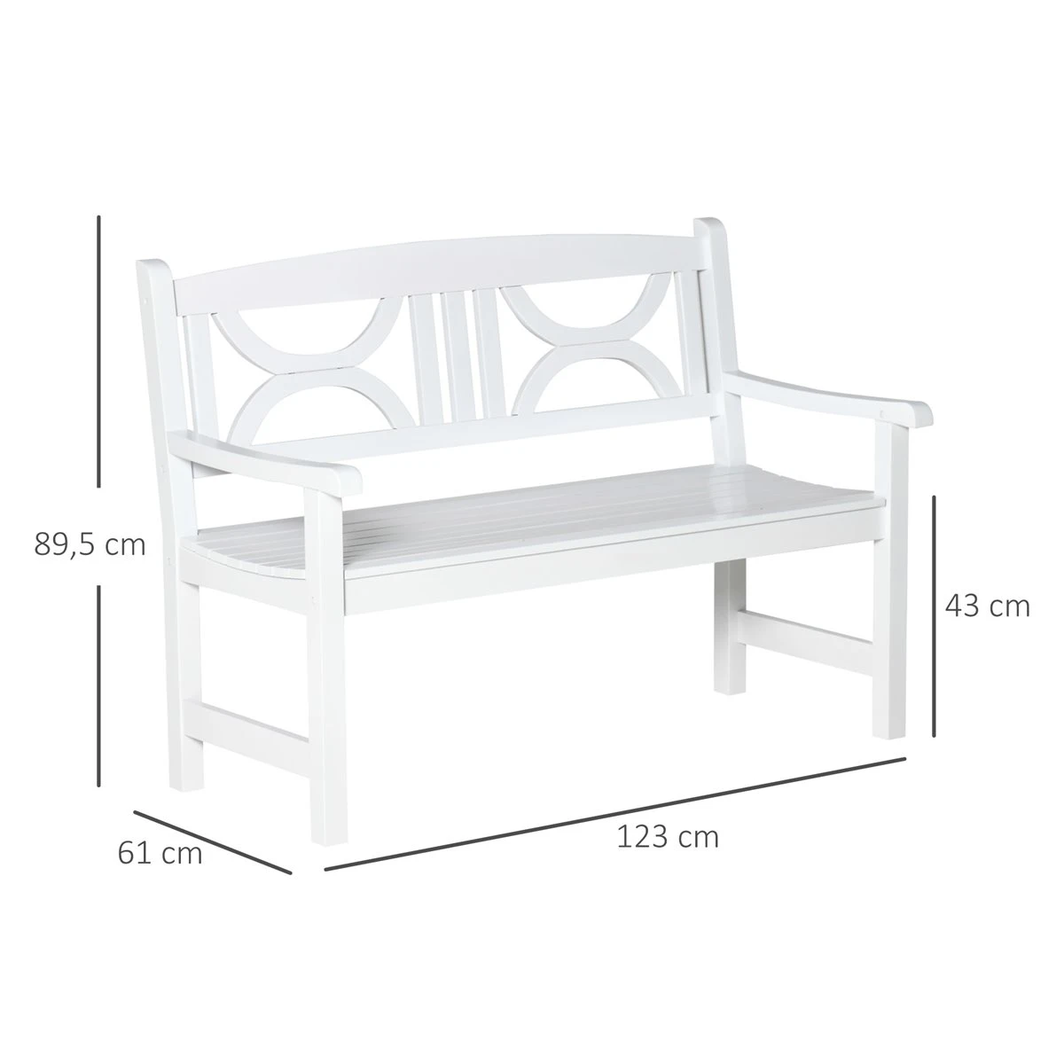 Outsunny Banco De Madera Maciza Exterior De 2 Plazas 123x61x89,5 Cm Banco De Jardín Con Respaldo Decorativo Y Reposabrazos Para Terraza Balcón Patio Carga 250 Kg Blanco 3 Outsunny Banco De Madera Maciza Exterior De 2 Plazas 123x61x89,5 Cm Banco De Jardín Con Respaldo Decorativo Y Reposabrazos Para Terraza Balcón Patio Carga 250 Kg Blanco - Imagen 3