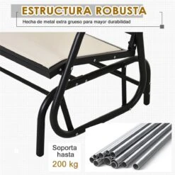 Outsunny Banco Balancín De 2 Plazas Silla Mecedora De Jardín Tubo De Metal Y Tela Texteline Transpirable Para Exterior Carga Máx. 200 Kg 120x70x85 Cm Beige -Jardin Decoración Shop 3605a222d974f89d2e1598c027071763b2f71187 0e4e1207ec254b0f8afbc2fc6e5ced01