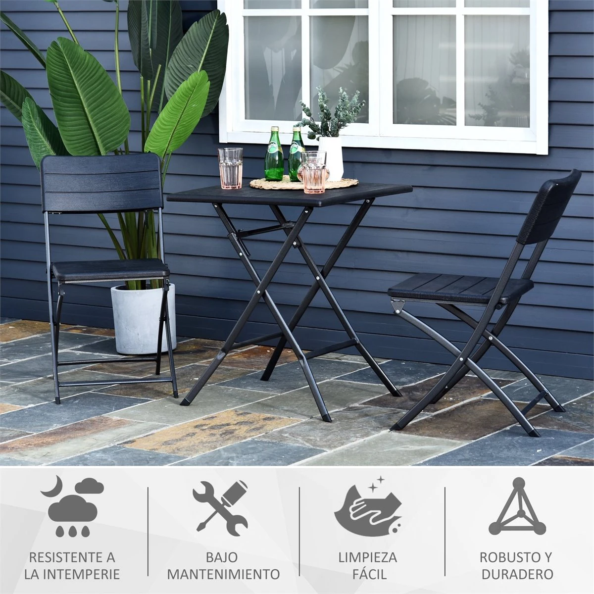 Outsunny 3 Piezas De Mesa Y Sillas De Café Plegable Para Exterior Conjunto De Muebles Comedor Para Jardín Balcón Moderno Fácil De Guardar 4 Outsunny 3 Piezas De Mesa Y Sillas De Café Plegable Para Exterior Conjunto De Muebles Comedor Para Jardín Balcón Moderno Fácil De Guardar - Imagen 4