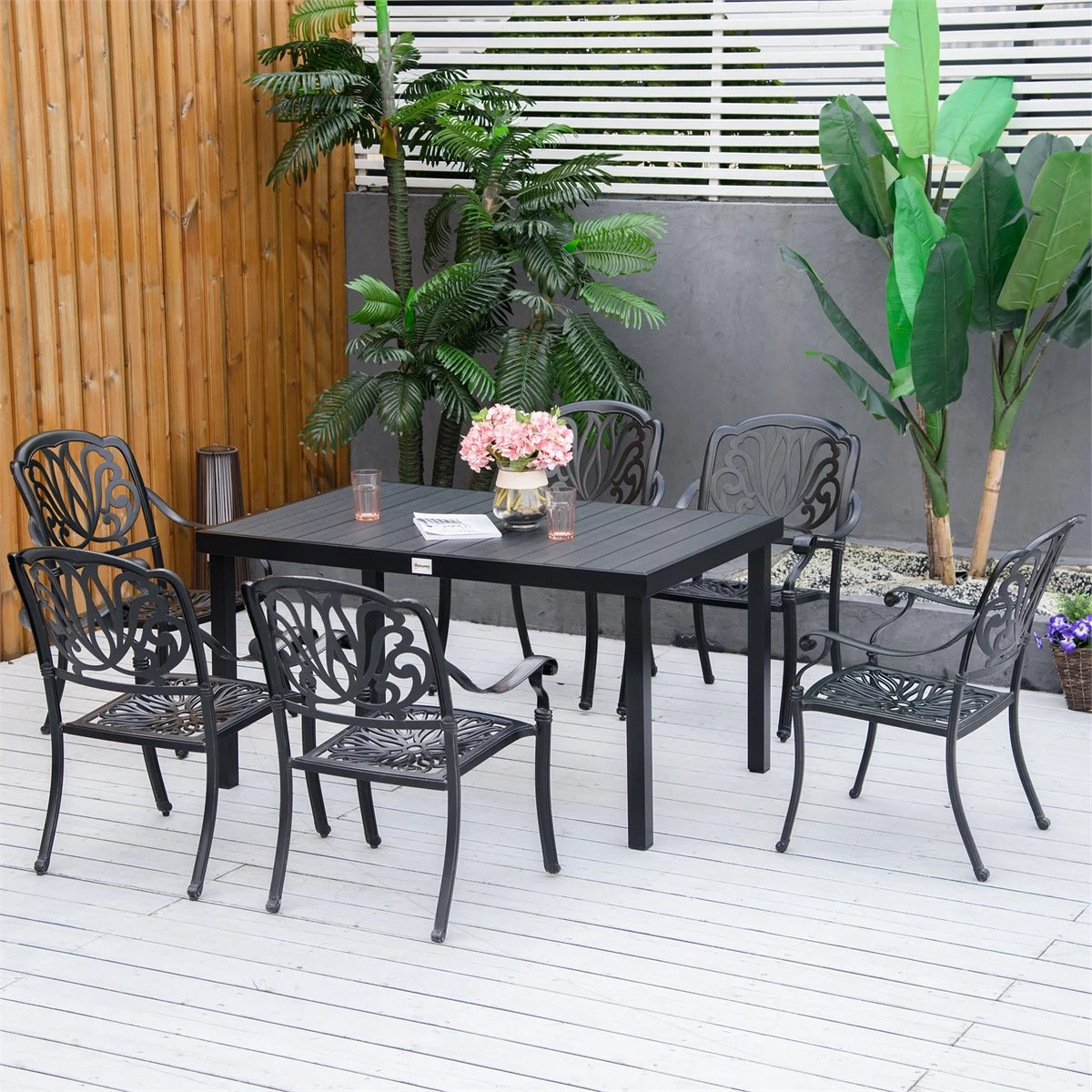 Outsunny Mesa De Jardín Rectangular Para 6 Personas Mesa De Comedor Exterior 140x90x74 Cm Con Encimera De Listones Y Estructura De Aluminio Para Terraza Balcón Negro 7 Outsunny Mesa De Jardín Rectangular Para 6 Personas Mesa De Comedor Exterior 140x90x74 Cm Con Encimera De Listones Y Estructura De Aluminio Para Terraza Balcón Negro - Imagen 7