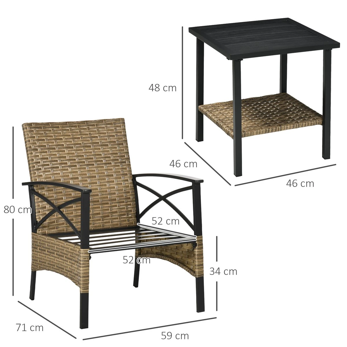 Outsunny Conjunto Mesa Y 2 Sillas De Jardín De Ratán 3 Piezas Juego De Muebles De Mimbre Con 2 Cojines Acolchados Y Marco De Acero Para Terraza Balcón 46x46x48 Cm Y 59x71x80 Cm Marrón 3 Outsunny Conjunto Mesa Y 2 Sillas De Jardín De Ratán 3 Piezas Juego De Muebles De Mimbre Con 2 Cojines Acolchados Y Marco De Acero Para Terraza Balcón 46x46x48 Cm Y 59x71x80 Cm Marrón - Imagen 3