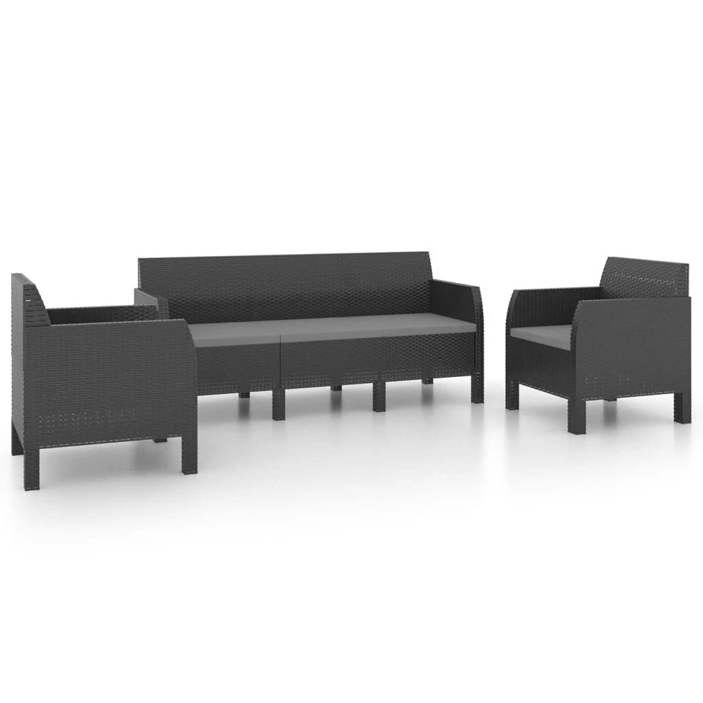 Set De Muebles Jardín 3 Piezas Cojines PP Ratán Gris Antracita VidaXL