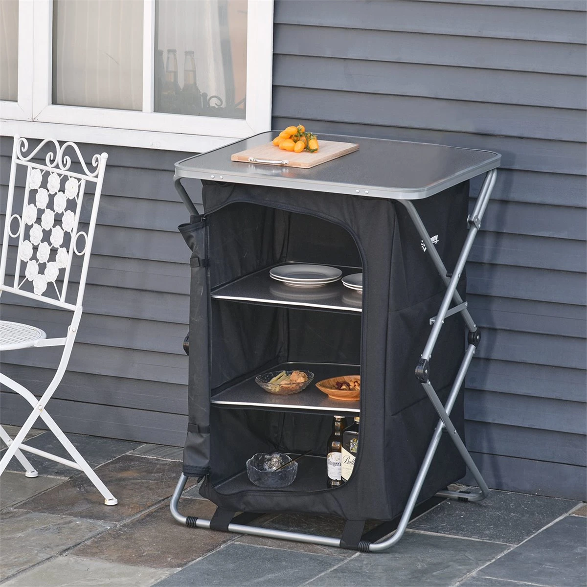 Outsunny Armario Cocina De Camping Plegable Con Paravientos 3 Estantes Bolsa De Almacenamiento Encimera 58X65x93 Cm Para Exterior Acampadas Picnics Tela Oxford Negro 2 Outsunny Armario Cocina De Camping Plegable Con Paravientos 3 Estantes Bolsa De Almacenamiento Encimera 58X65x93 Cm Para Exterior Acampadas Picnics Tela Oxford Negro - Imagen 2