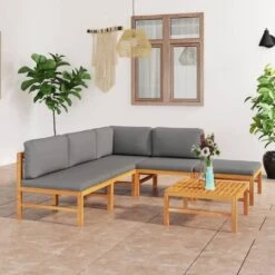 Set De Muebles De Jardín 6 Pzas Madera De Teca Y Cojines Gris VidaXL 8 Set De Muebles De Jardín 6 Pzas Madera De Teca Y Cojines Gris VidaXL -Jardin Decoración Shop 435a40a956d08ecdacb7e4b51714ca36975030e1 def43979a860459cb561e8cd02c24ace
