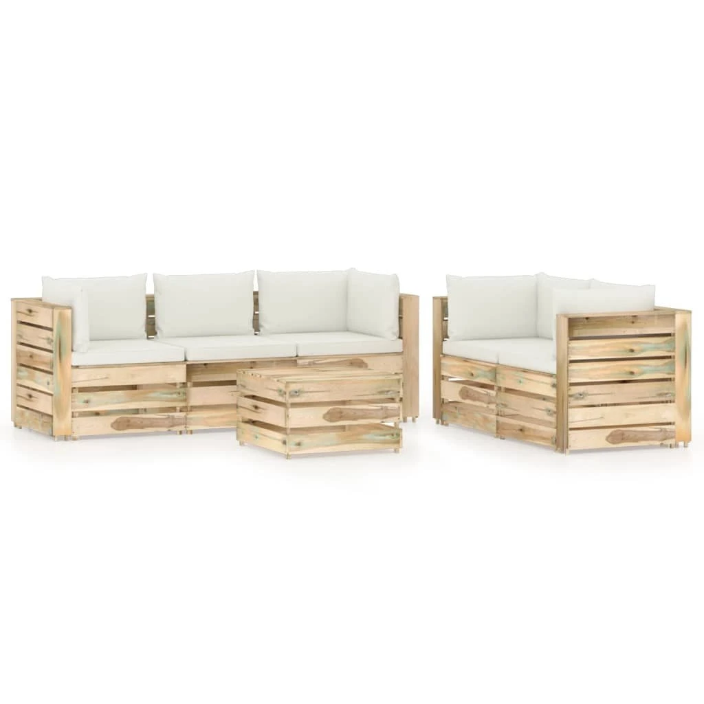 Muebles De Jardín 6 Piezas Con Cojines Madera Impregnada Verde VidaXL 3 Muebles De Jardín 6 Piezas Con Cojines Madera Impregnada Verde VidaXL - Imagen 3