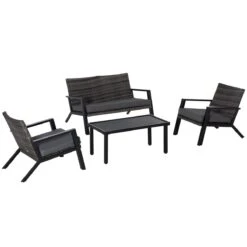 Outsunny Conjunto De Muebles De Jardín De Ratán 4 Piezas Juego De Muebles De Exterior Con Sofá De 2 Plazos Sofás Individuales Y Mesa De Centro Para Terraza Patio Negro
