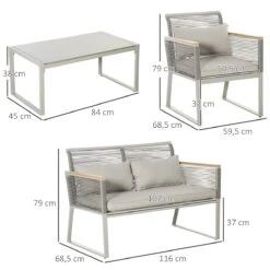Outsunny Conjunto De Muebles De Jardín De Ratán 4 Piezas Sofá Doble 2 Sillones Individuales Y Mesa De Café De Vidrio Con Cojines Desenfundables Para Exterior Terraza Gris -Jardin Decoración Shop 45ddcec037e6f17638860c78d8f1e982faedf78e a44be5deaf874807a5512ed5ece58c3f