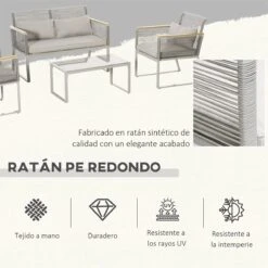 Outsunny Conjunto De Muebles De Jardín De Ratán 4 Piezas Sofá Doble 2 Sillones Individuales Y Mesa De Café De Vidrio Con Cojines Desenfundables Para Exterior Terraza Gris -Jardin Decoración Shop 462af43db014b5c91d7bc57f35de24280b0a5ea0 f7fad5bd7ec74598a23f32138b42643b