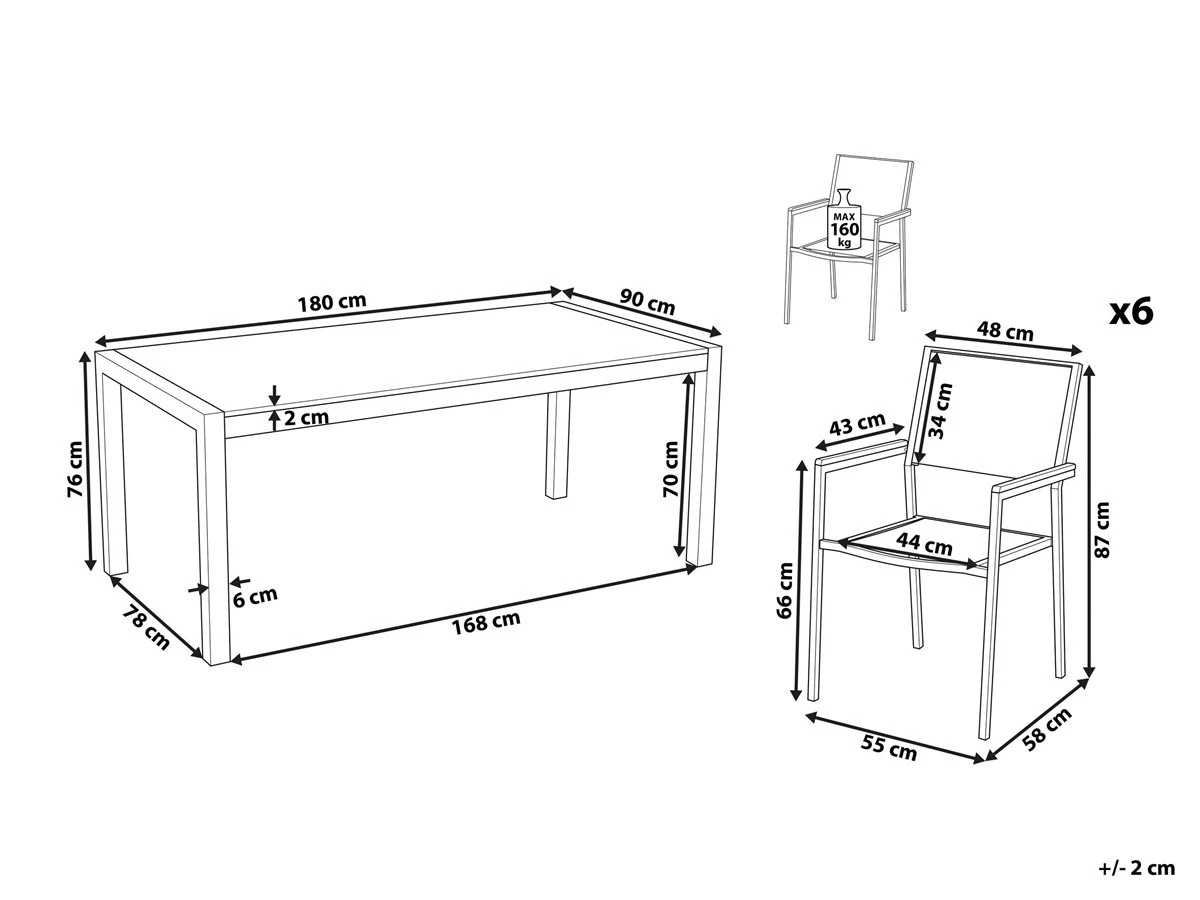 Conjunto De Jardín Mesa En Vidrio 180 Cm, 6 Sillas Negras GROSSETO 3 Conjunto De Jardín Mesa En Vidrio 180 Cm, 6 Sillas Negras GROSSETO - Imagen 3