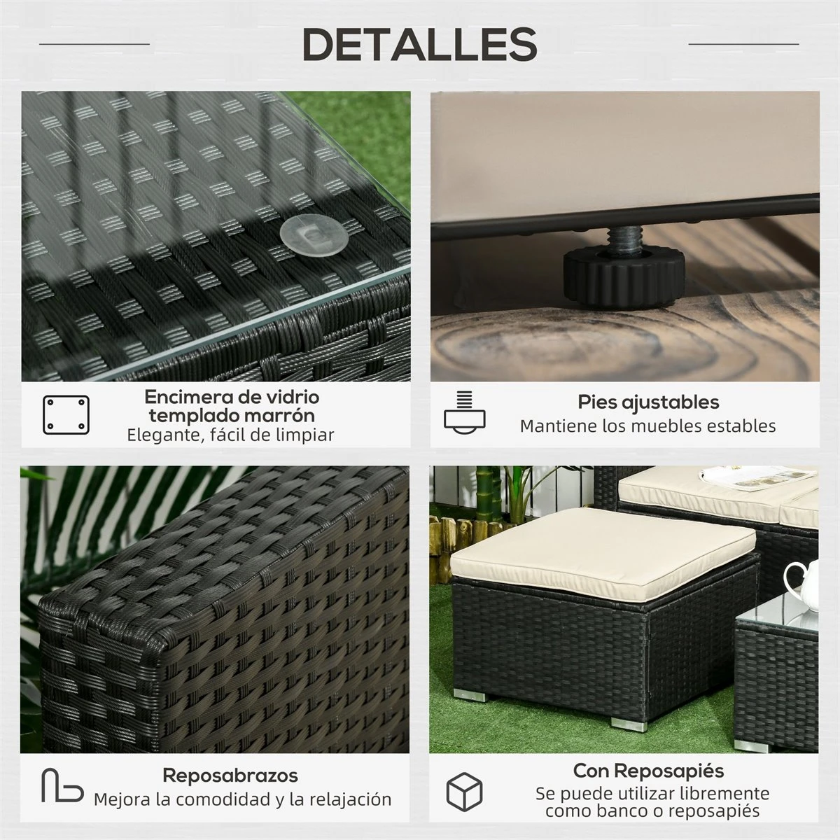 Outsunny Conjunto De Muebles De Ratán De Jardín 3 Piezas Muebles De Ratán Exterior Sofá De 3 Plazas Con Cojines Acolchados Mesa De Centro Con Tablero De Vidrio Templado Y Reposapiés Negro 6 Outsunny Conjunto De Muebles De Ratán De Jardín 3 Piezas Muebles De Ratán Exterior Sofá De 3 Plazas Con Cojines Acolchados Mesa De Centro Con Tablero De Vidrio Templado Y Reposapiés Negro - Imagen 6