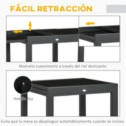 Outsunny Mesa De Jardín Extensible De Aluminio Mesa De Comedor Rectangular Con Encimera De Vidrio Templado Carga 50 Kg Para Terraza 160x80x75 Cm Negro -Jardin Decoración Shop 4d2f4af8250f5c5142e8499af18b159463297535 2af31473e3d54816a8f8ee95566a815b