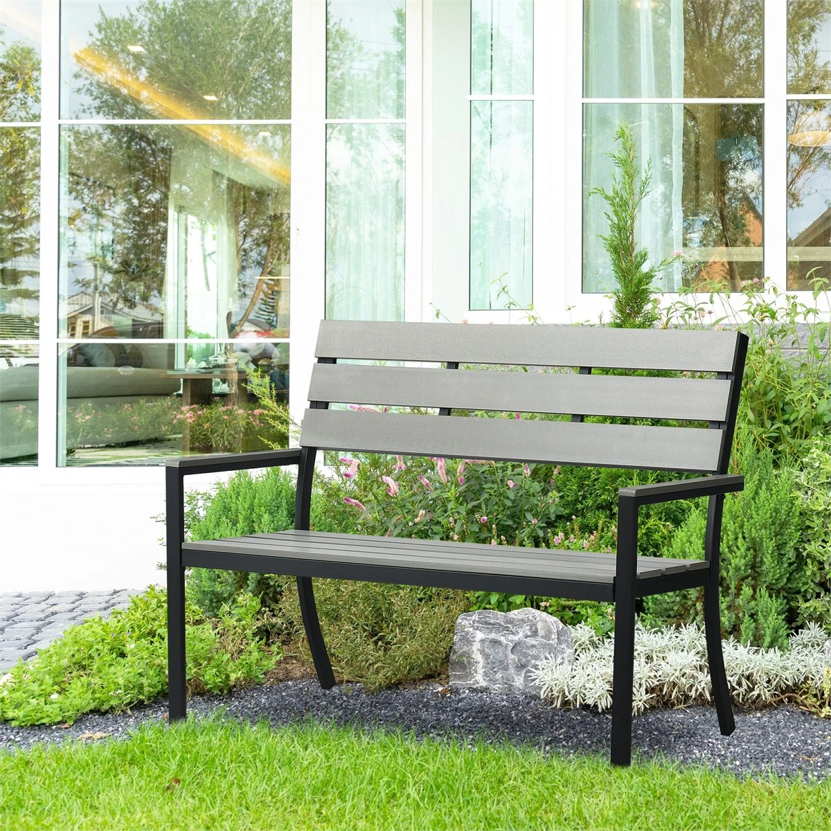 Outsunny Banco De Jardín De 2 Plazas De Plástico Banco Para Exterior Con Respaldo Reposabrazos Y Marco De Acero Para Terraza Balcón Porche Carga 240 Kg 122x65x92 Cm Gris 9 Outsunny Banco De Jardín De 2 Plazas De Plástico Banco Para Exterior Con Respaldo Reposabrazos Y Marco De Acero Para Terraza Balcón Porche Carga 240 Kg 122x65x92 Cm Gris - Imagen 9
