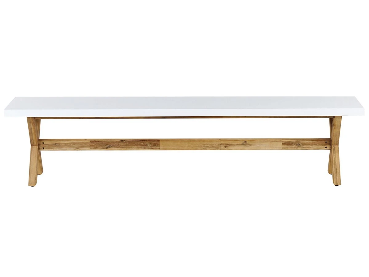 Banco De Jardín 3 Plazas De Cemento Reforzado Blanco/madera Clara OLBIA 2 Banco De Jardín 3 Plazas De Cemento Reforzado Blanco/madera Clara OLBIA - Imagen 2