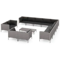 Set Muebles Jardín 14 Pzas Cojines Ratán Sintético Gris Oscuro VidaXL