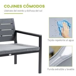 Outsunny Conjunto De Muebles De Jardín 4 Piezas Mesa De Centro Banco De 2 Plazas Y 2 Sillas Con Cojines Desenfundables Y Marco De Acero Para Terraza Exterior 113x65x78 Cm Gris -Jardin Decoración Shop 5291616197f0172ea91d38c50945136225dd54c6 018f6ec3d87540c29b846a41060809d7