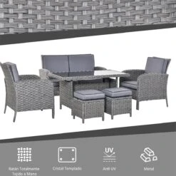 Outsunny Conjunto De Muebles De Jardín 6 Piezas De Ratán Con Mesa De Centro Sofá Doble 2 Sillones Individuales 2 Taburetes Con Cojines Para Patio Porche Terraza Gris -Jardin Decoración Shop 5aab82d3a40360af24a43811cd50e743d5ec23f8 258ba0da11ee4e9ba66a6b6d0fa32346
