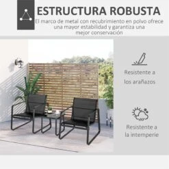 Outsunny Conjunto De Muebles De Jardín 3 Piezas Mesa De Vidrio Templado 44x44x41 Cm Y 2 Sillas 62x80x75 Cm Con Reposabrazos Y Respaldo Transpirable Para Terraza Balcón Negro -Jardin Decoración Shop 5b0b38e7c6258cafbf5990beea77b8a98a38af68 bf2b83be3b7849649c114410c274b2bf