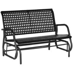 Outsunny Mecedora De Ratán De 2 Plazas Banco Balancín De Jardín Con Balanceo Ergonómico Y Marco De Metal Para Terraza Balcón Exterior Carga 220 Kg 120x70x84 Cm Negro