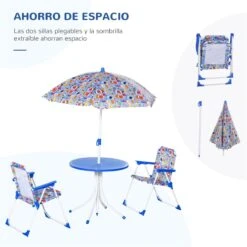 Outsunny Set De Mesa Y Sillas Exterior Infantil Conjunto De Picnic Plegable Para Jardín Juego De Mesa Con Sombrilla Ajustable 100-125 Cm Protección De UV Azul -Jardin Decoración Shop 5e2a4578d7b49f49c69b8cb83a0fdb6032e9e043 601ac8e843e5447f9fe4d95349847692