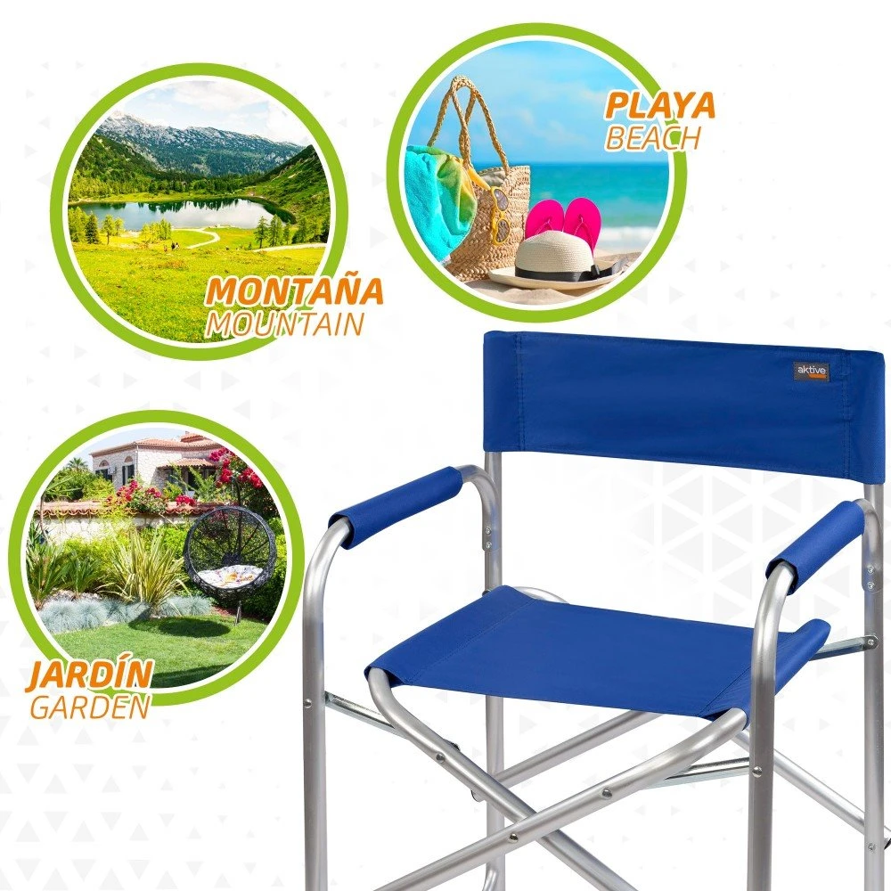 Silla Director Plegable Camping Azul Aktive 5 Silla Director Plegable Camping Azul Aktive - Imagen 5