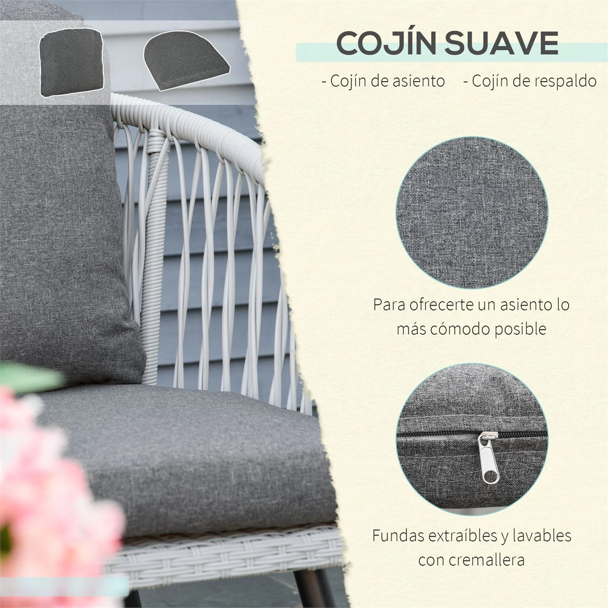 Outsunny Conjunto De Muebles De Ratán Y Aluminio Juego De Muebles De Jardín 4 Piezas Mesa De Café Sofá De 3 Plazas Y 2 Sillones Con Cojines Para Terraza Exterior Gris 6 Outsunny Conjunto De Muebles De Ratán Y Aluminio Juego De Muebles De Jardín 4 Piezas Mesa De Café Sofá De 3 Plazas Y 2 Sillones Con Cojines Para Terraza Exterior Gris - Imagen 6