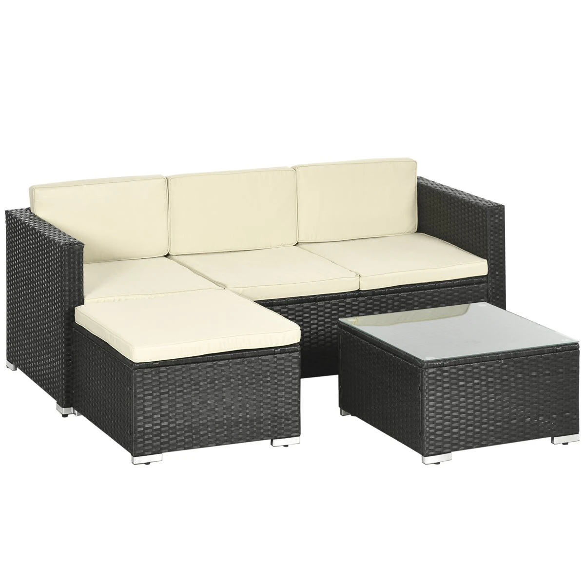 Outsunny Conjunto De Muebles De Ratán De Jardín 3 Piezas Muebles De Ratán Exterior Sofá De 3 Plazas Con Cojines Acolchados Mesa De Centro Con Tablero De Vidrio Templado Y Reposapiés Negro 1 Outsunny Conjunto De Muebles De Ratán De Jardín 3 Piezas Muebles De Ratán Exterior Sofá De 3 Plazas Con Cojines Acolchados Mesa De Centro Con Tablero De Vidrio Templado Y Reposapiés Negro