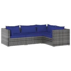 Set De Muebles De Jardín 4 Pzas Y Cojines Ratán Sintético Gris VidaXL