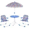 Outsunny Set De Mesa Y Sillas Exterior Infantil Conjunto De Picnic Plegable Para Jardín Juego De Mesa Con Sombrilla Ajustable 100-125 Cm Protección De UV Azul